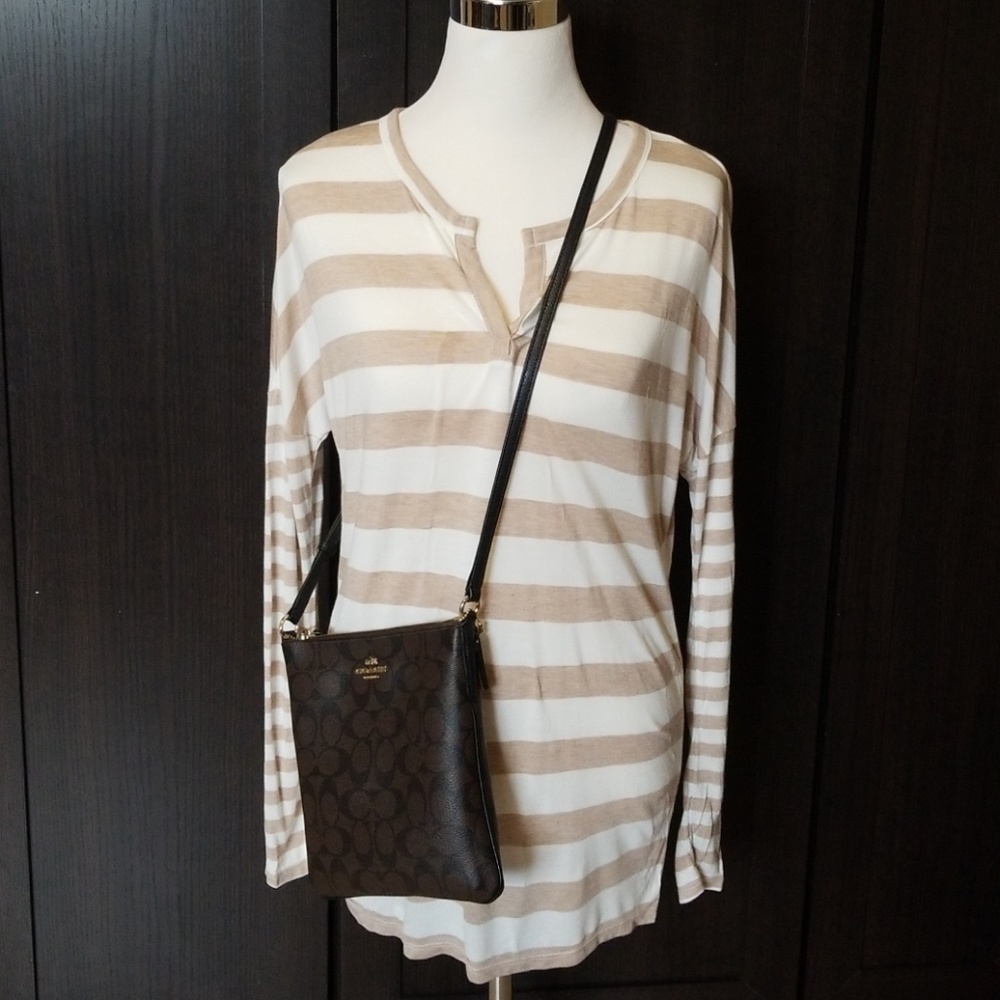 Striped Cream/Tan Tunic Top Blouse